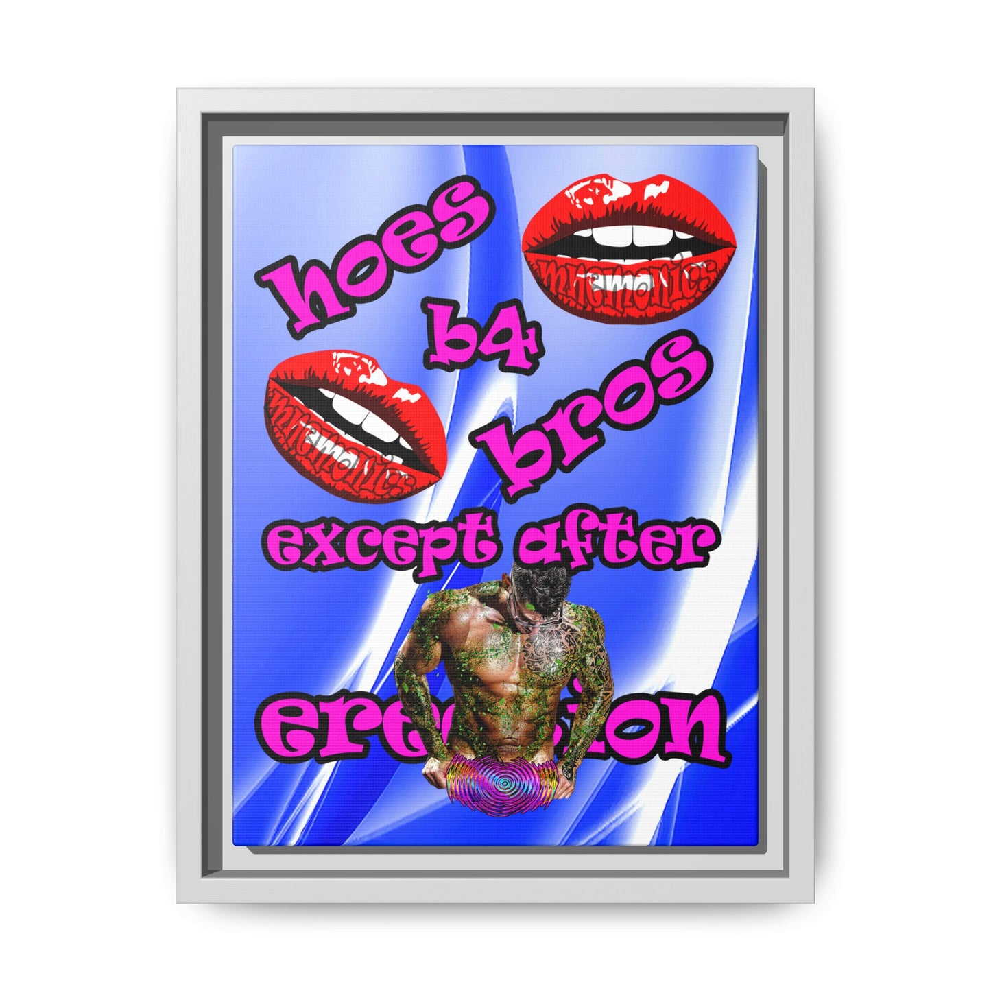 hoes b4 bros - framed canvas art (blue-white wave)