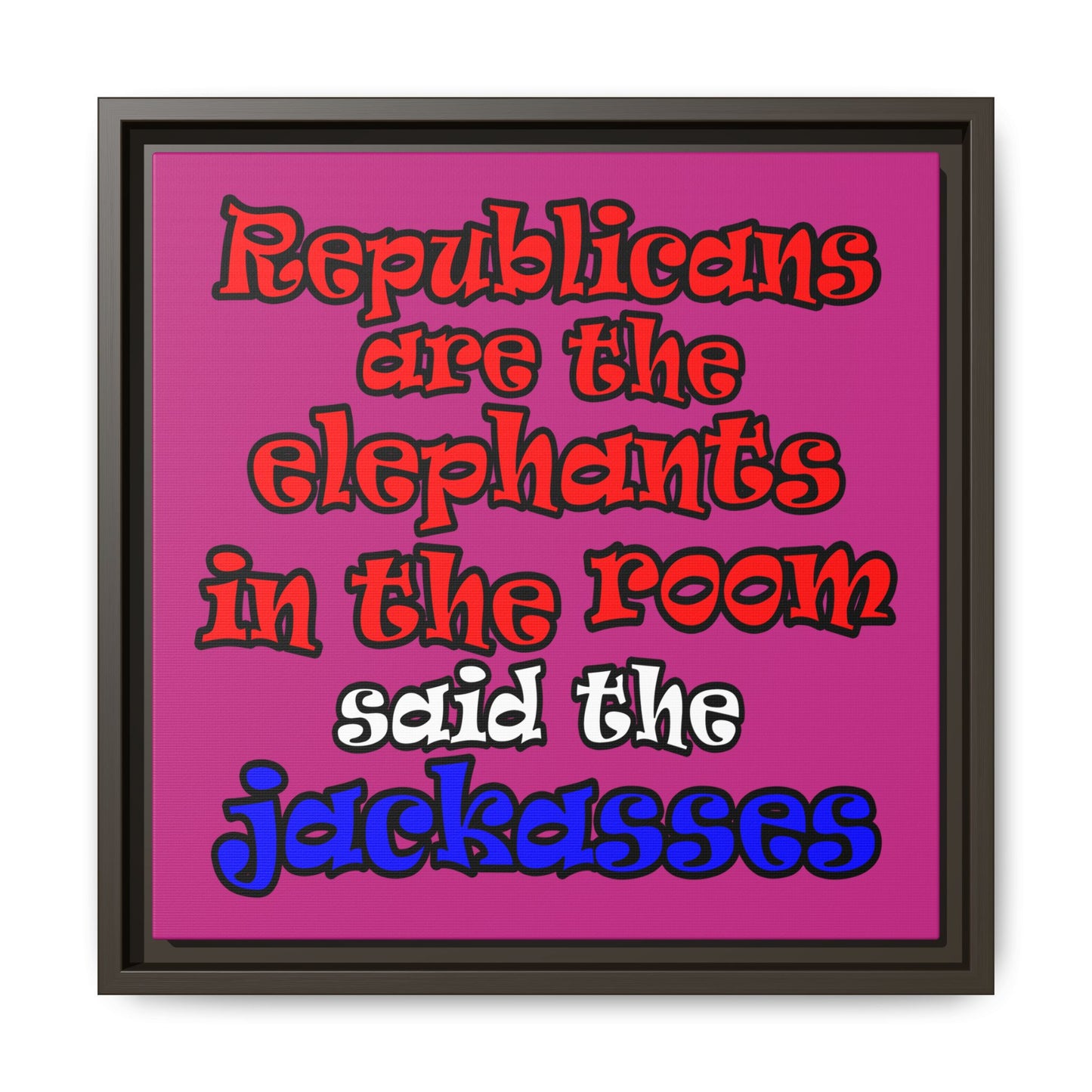 donkeys and elephants - framed canvas art (pink)