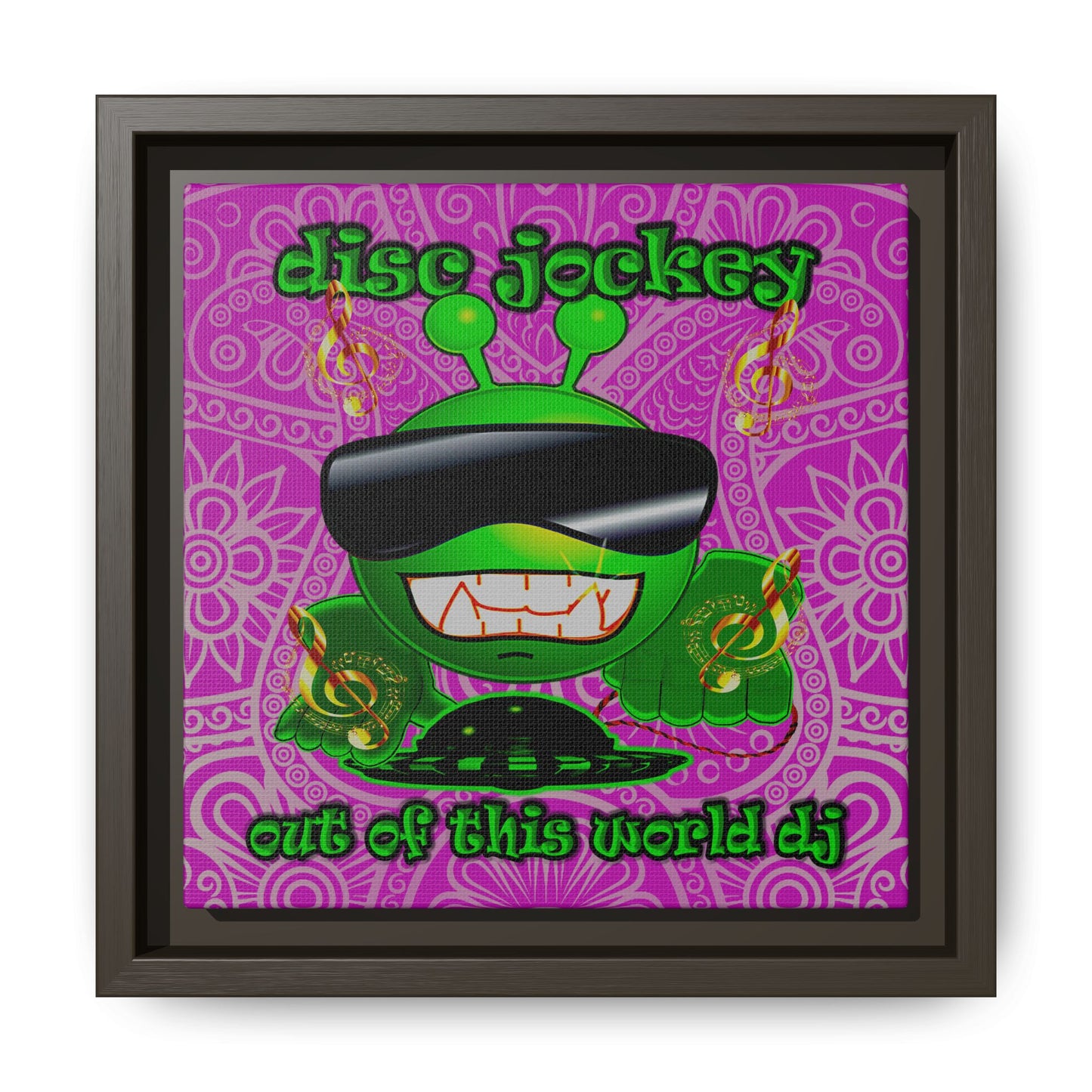 disc jockey - framed canvas art (pink swirl)