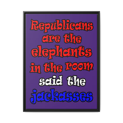 donkeys and elephants - framed canvas art (purple)