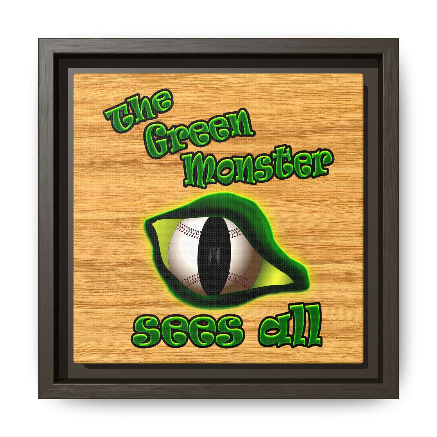 green monster - framed canvas art (butterscotch wood finish)