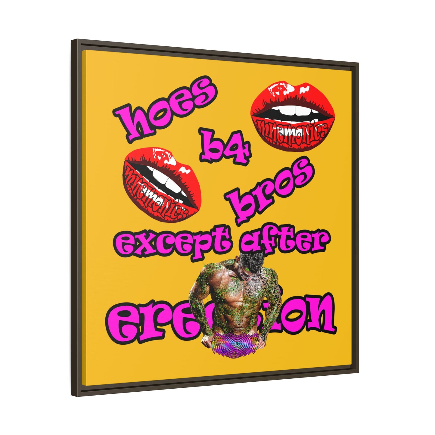 hoes b4 bros - framed canvas art (yellow)