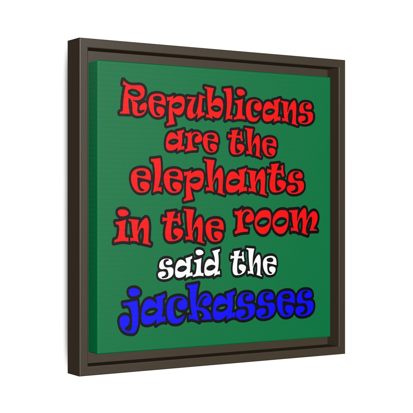 donkeys and elephants - framed canvas art (dark green)
