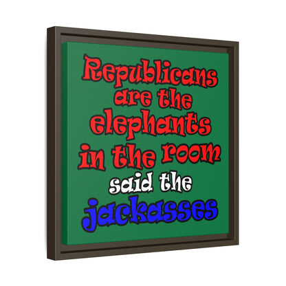 donkeys and elephants - framed canvas art (dark green)