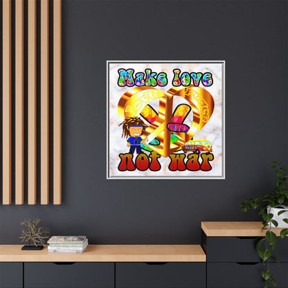 love peace - framed canvas art (white marble)