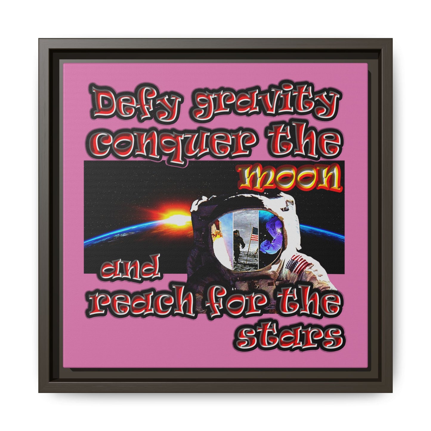 defy conquer reach - framed canvas art (light pink)
