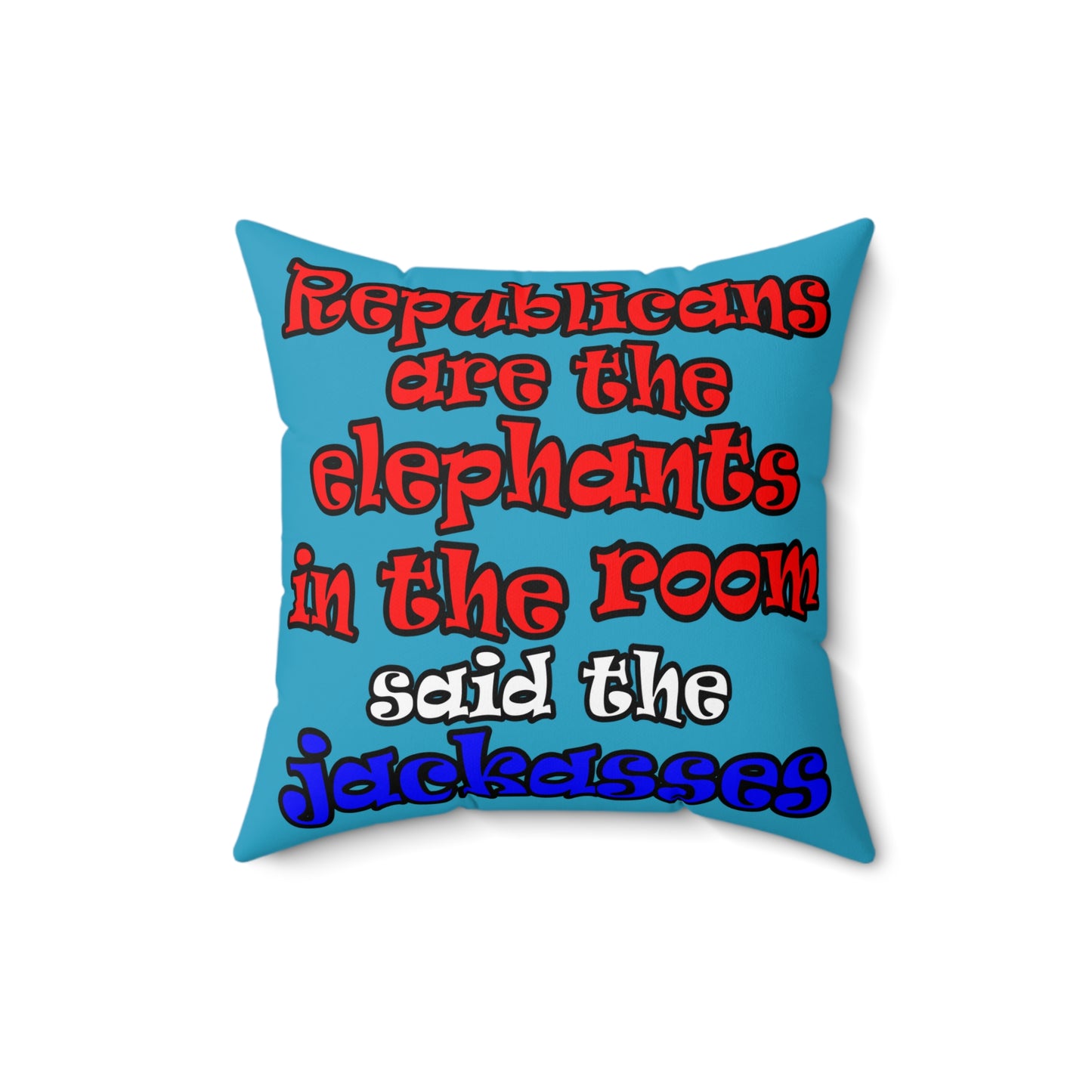 donkeys and elephants - Spun Polyester Square Pillow - (turquoise)
