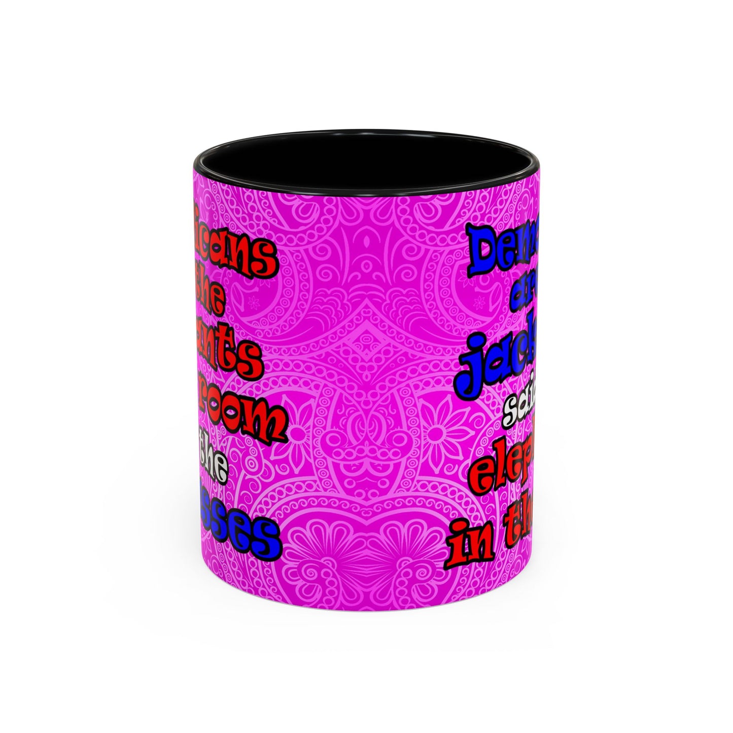 donkeys and elephants - Accent Mug (pink swirl)