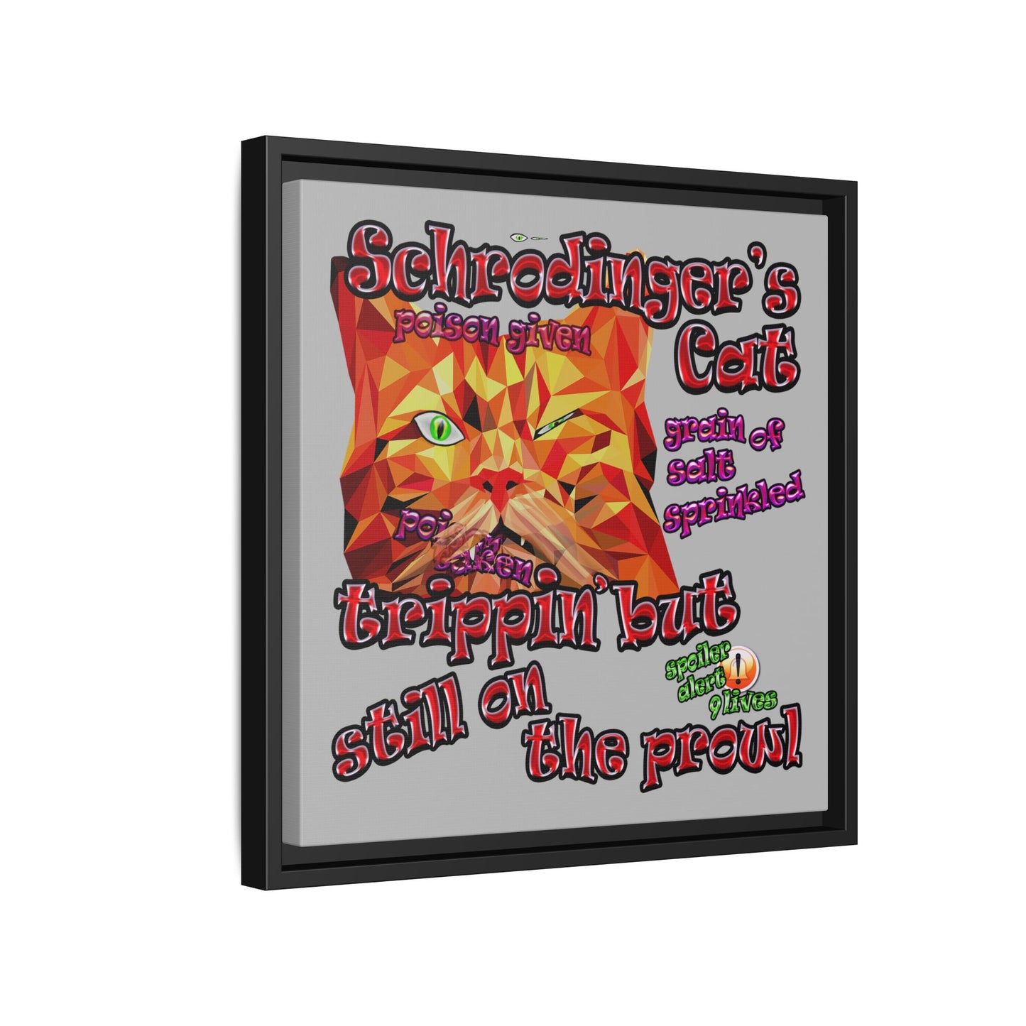 schrodinger's cat - framed canvas art (light grey)