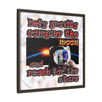 defy conquer reach - framed canvas art (white marble)