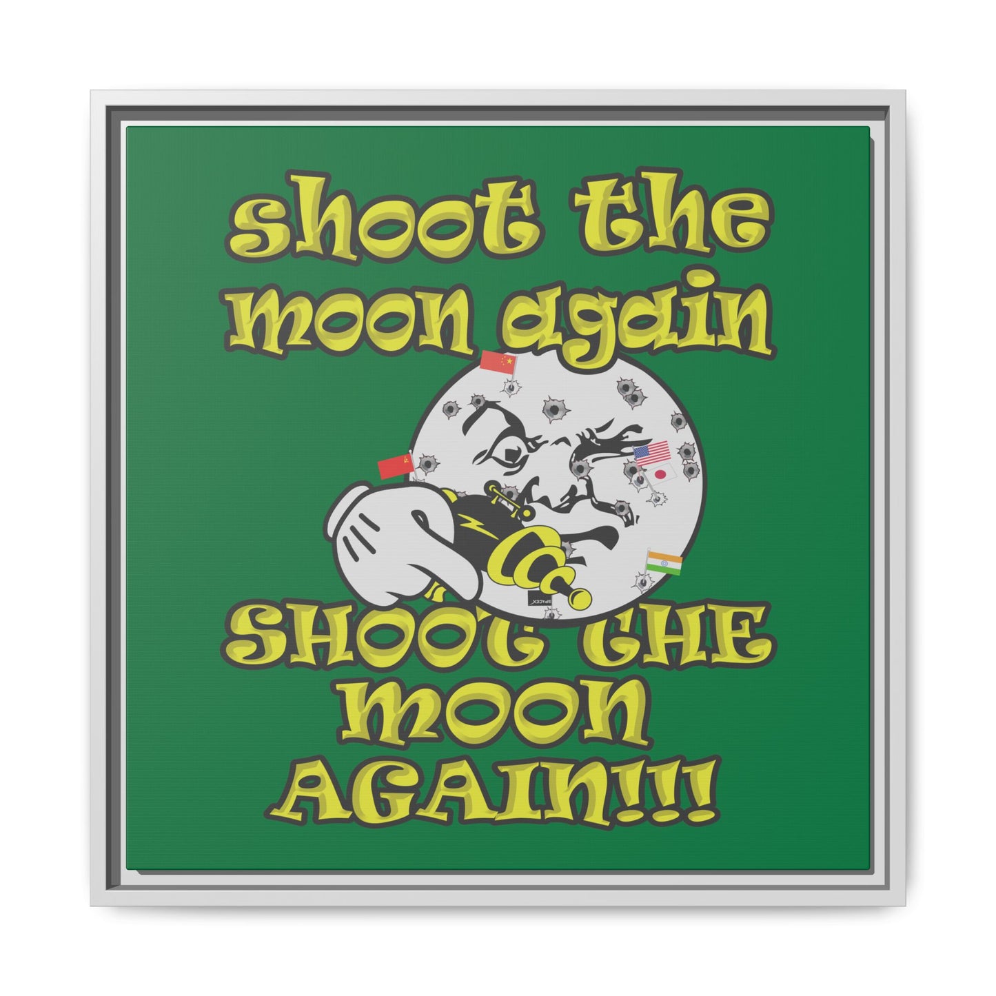 shoot the moon again - framed canvas art (dark green)