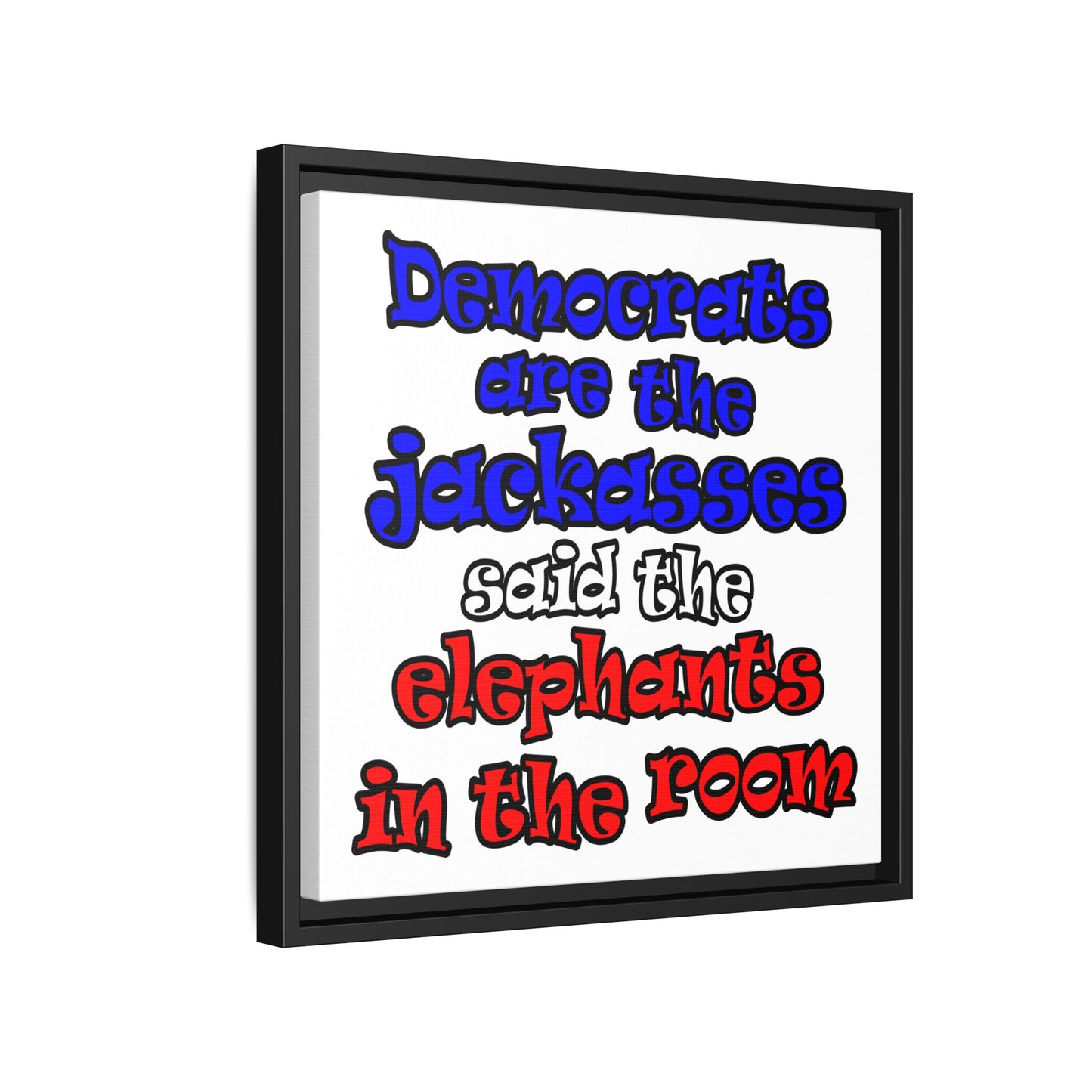 donkeys and elephants - framed canvas art (white)