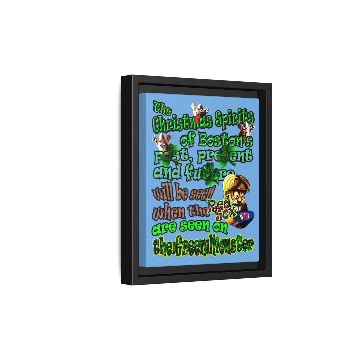 christmas spirits of boston - framed canvas art (light blue)
