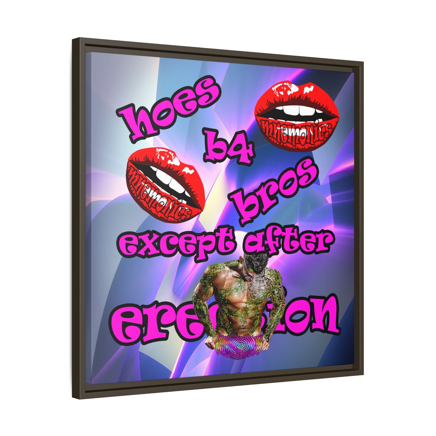 hoes b4 bros - framed canvas art (grey-pink wave)