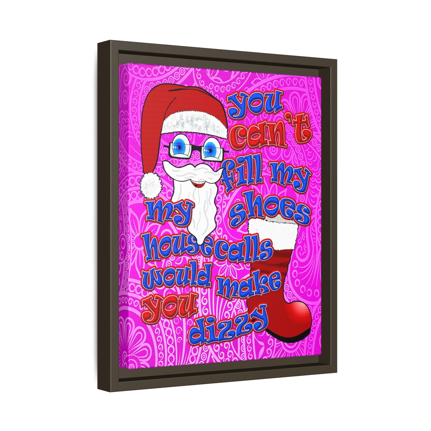 santa's shoes - framed canvas art (pink swirl)