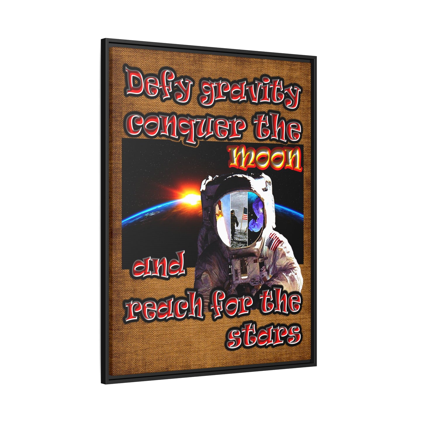 defy conquer reach - framed canvas art (brown papyrus)