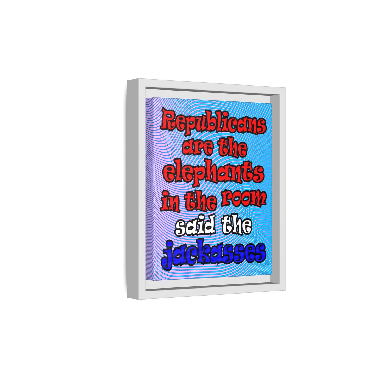 donkeys and elephants - framed canvas art (light blue-purple wave)