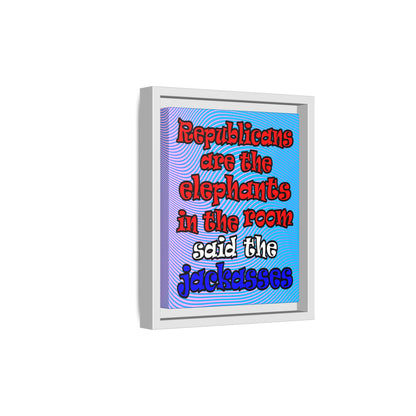 donkeys and elephants - framed canvas art (light blue-purple wave)