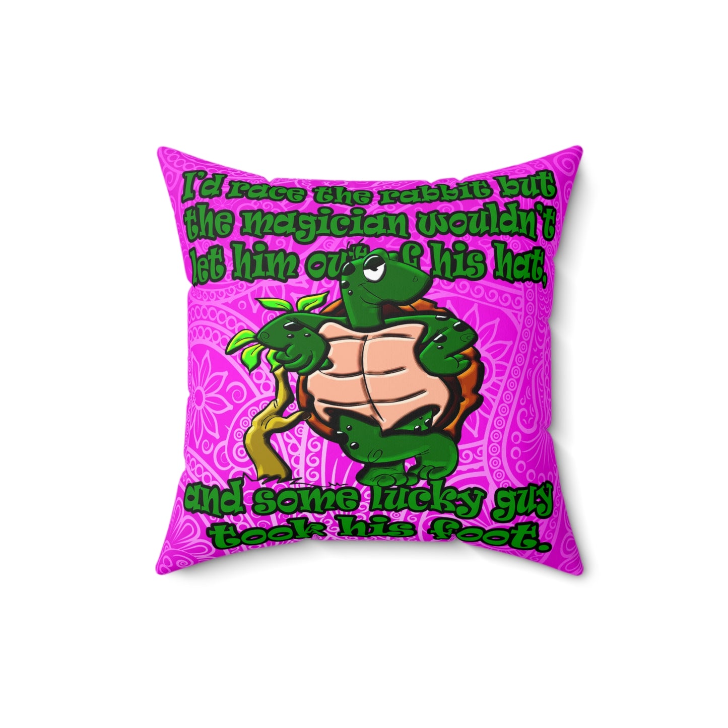 turtle race - Spun Polyester Square Pillow - (pink swirl)