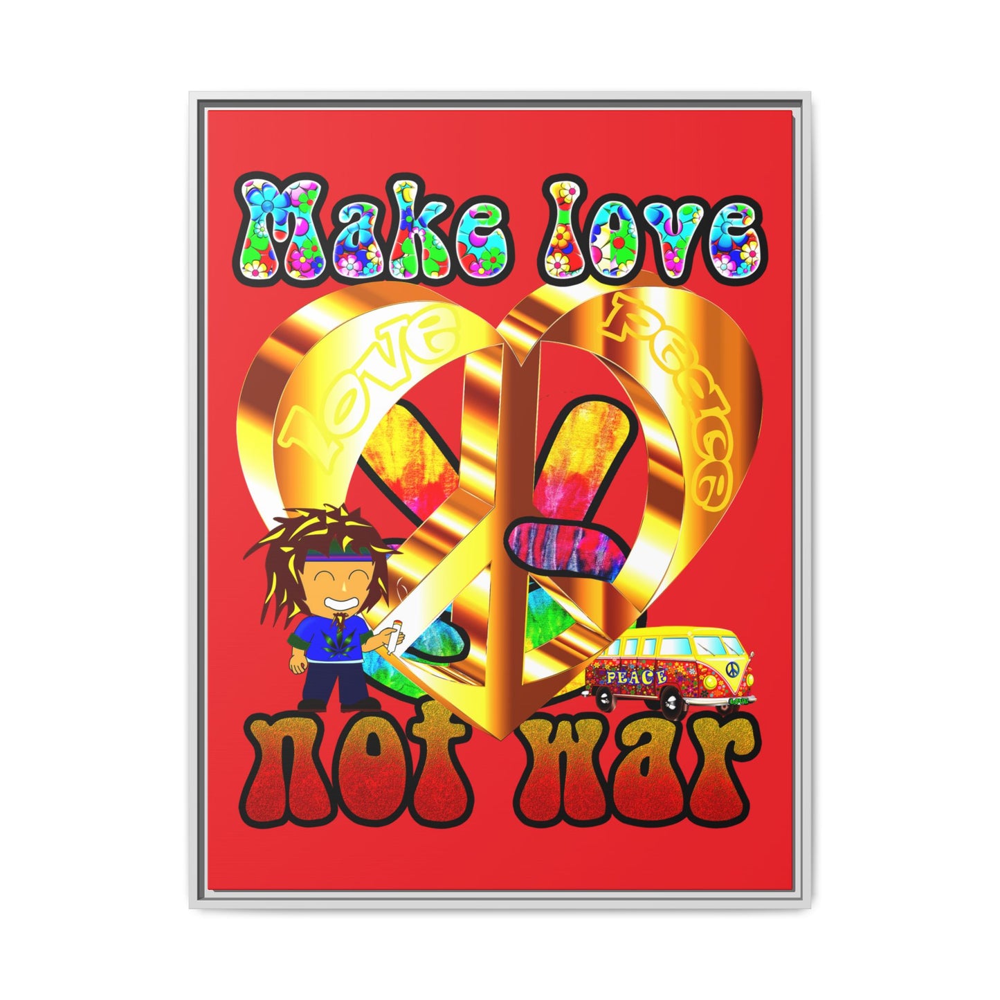 love peace - framed canvas art (red)
