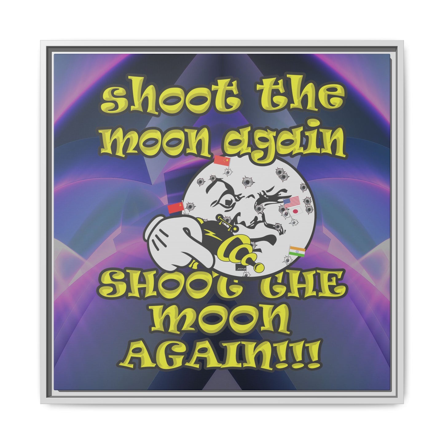 shoot the moon again - framed canvas art (grey-pink wave)