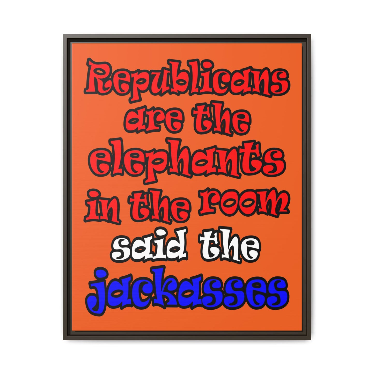 donkeys and elephants - framed canvas art (orange)