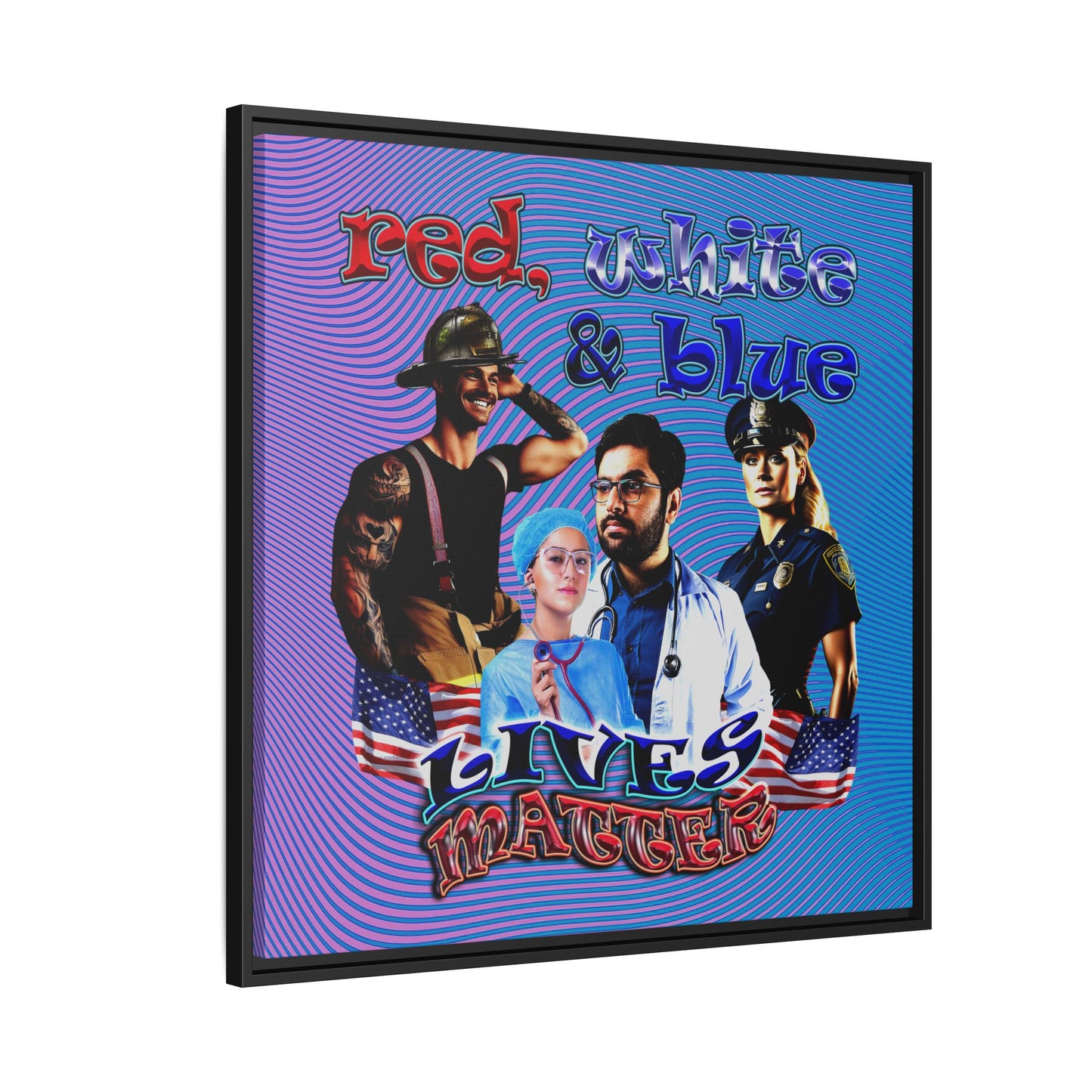 rw&b lives matter - framed canvas art (light blue-purple wave)