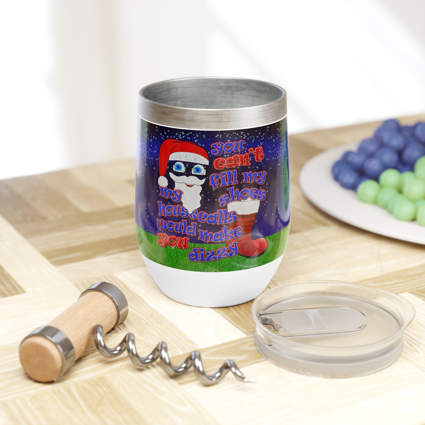 santa's shoes - Chill Wine Tumbler ('snoops' background)