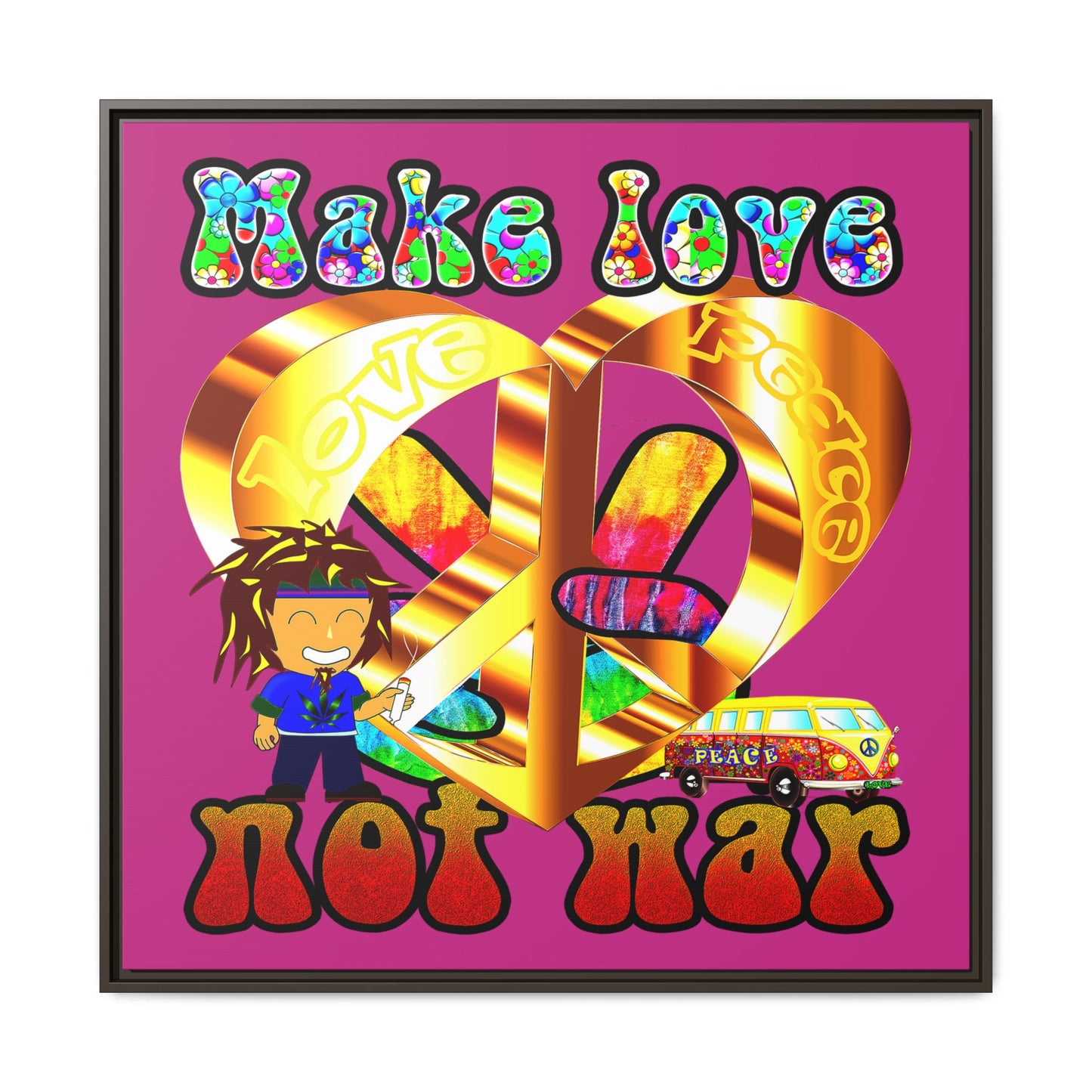 love peace - framed canvas art (pink)