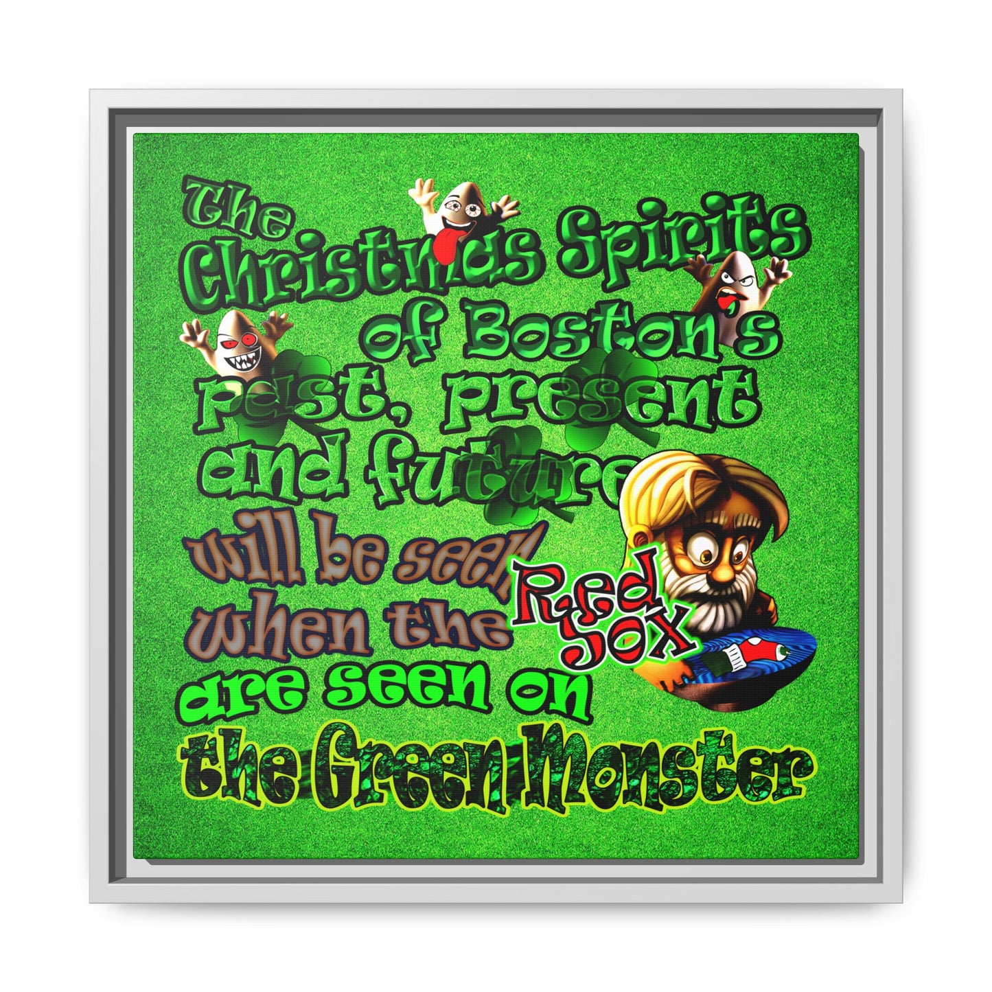 christmas spirits of boston - framed canvas art (green turf)