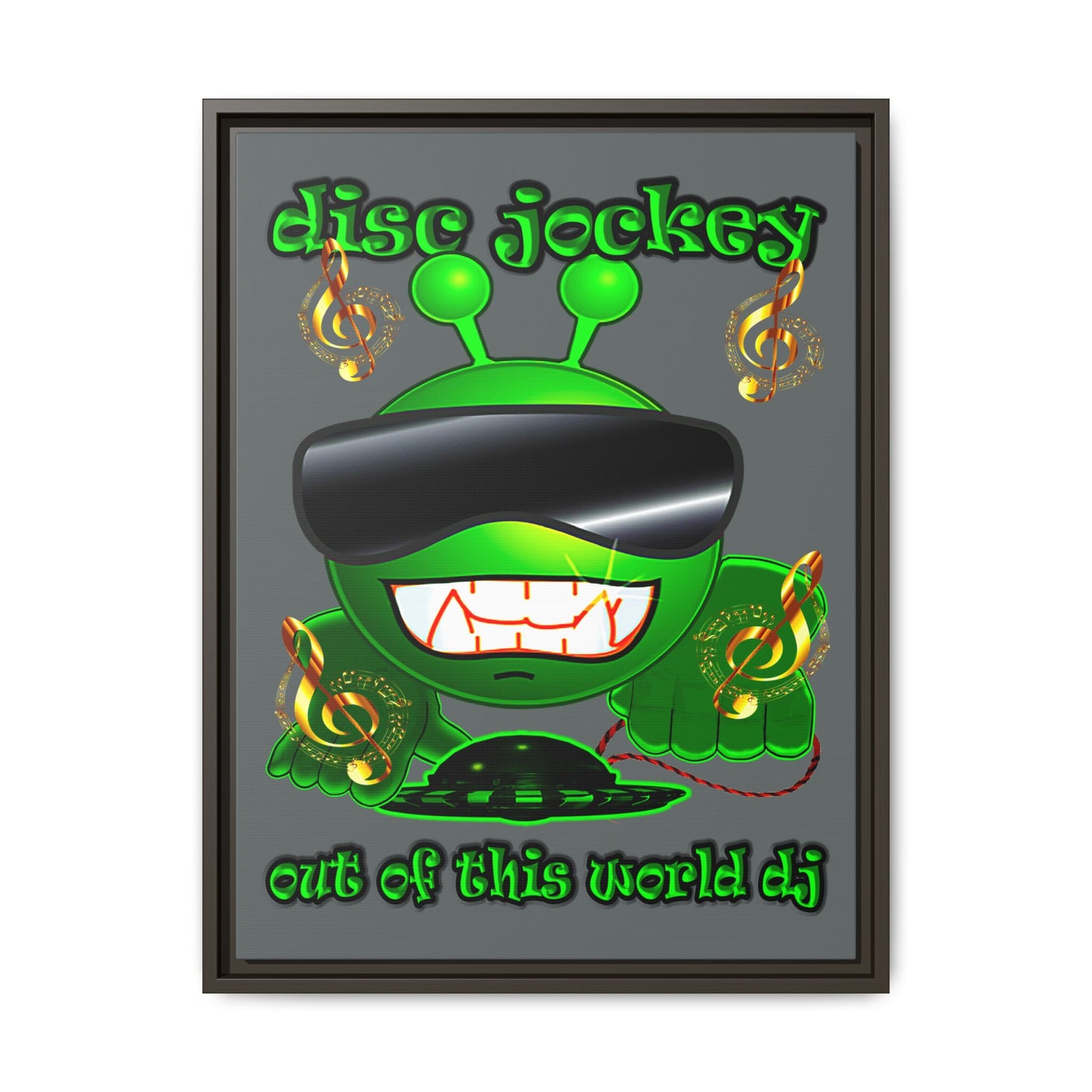 disc jockey - framed canvas art (dark grey)