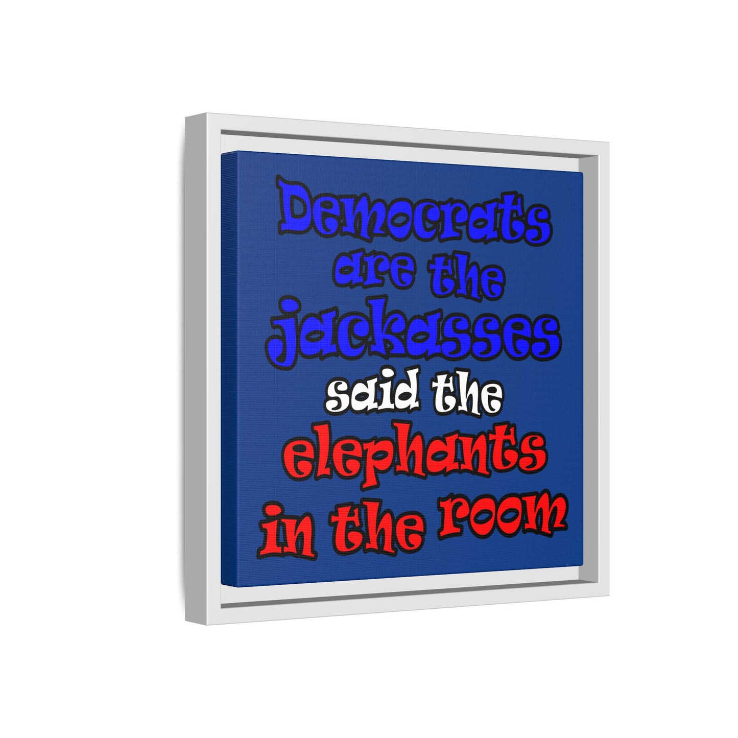 donkeys and elephants - framed canvas art (dark blue)
