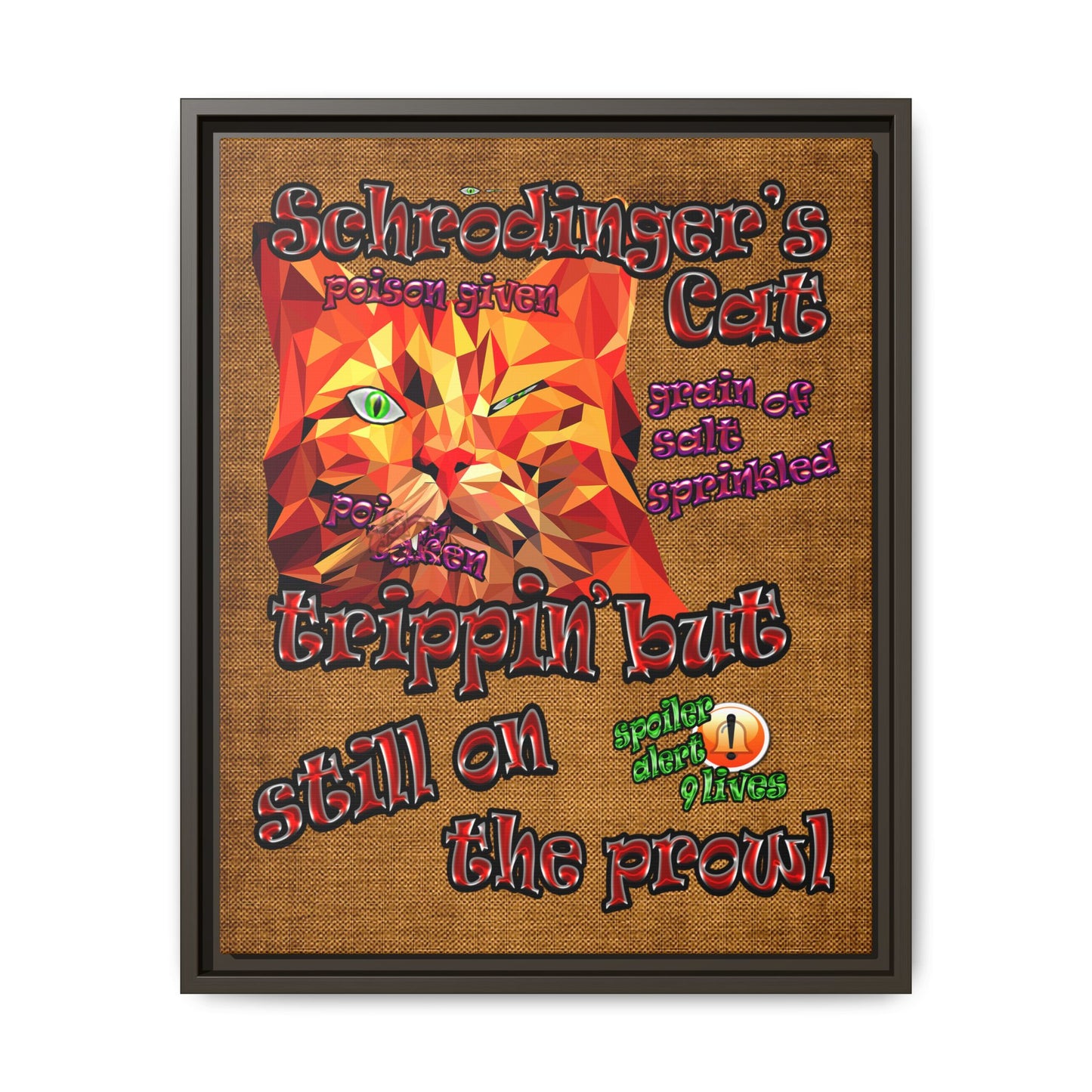 schrodinger's cat - framed canvas art (brown papyrus)