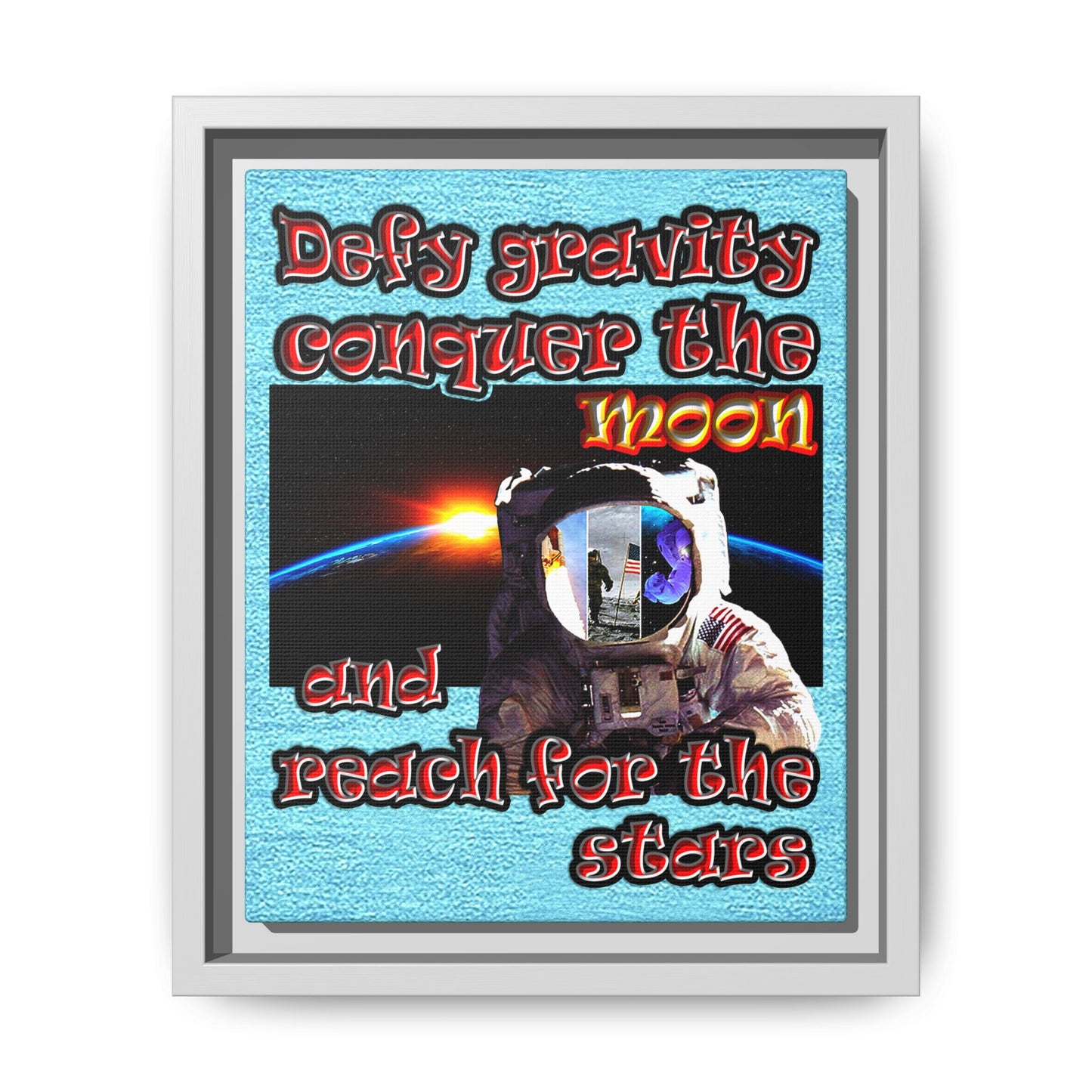 defy conquer reach - framed canvas art (faded blue)