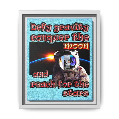 defy conquer reach - framed canvas art (faded blue)