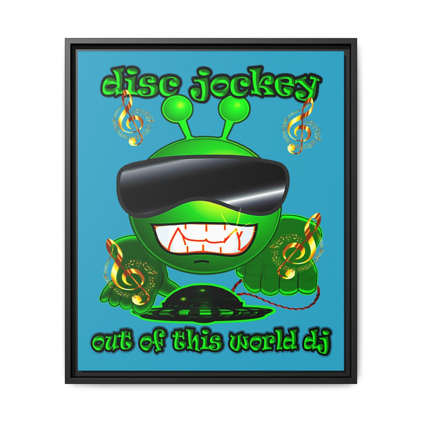 disc jockey - framed canvas art (turquoise)
