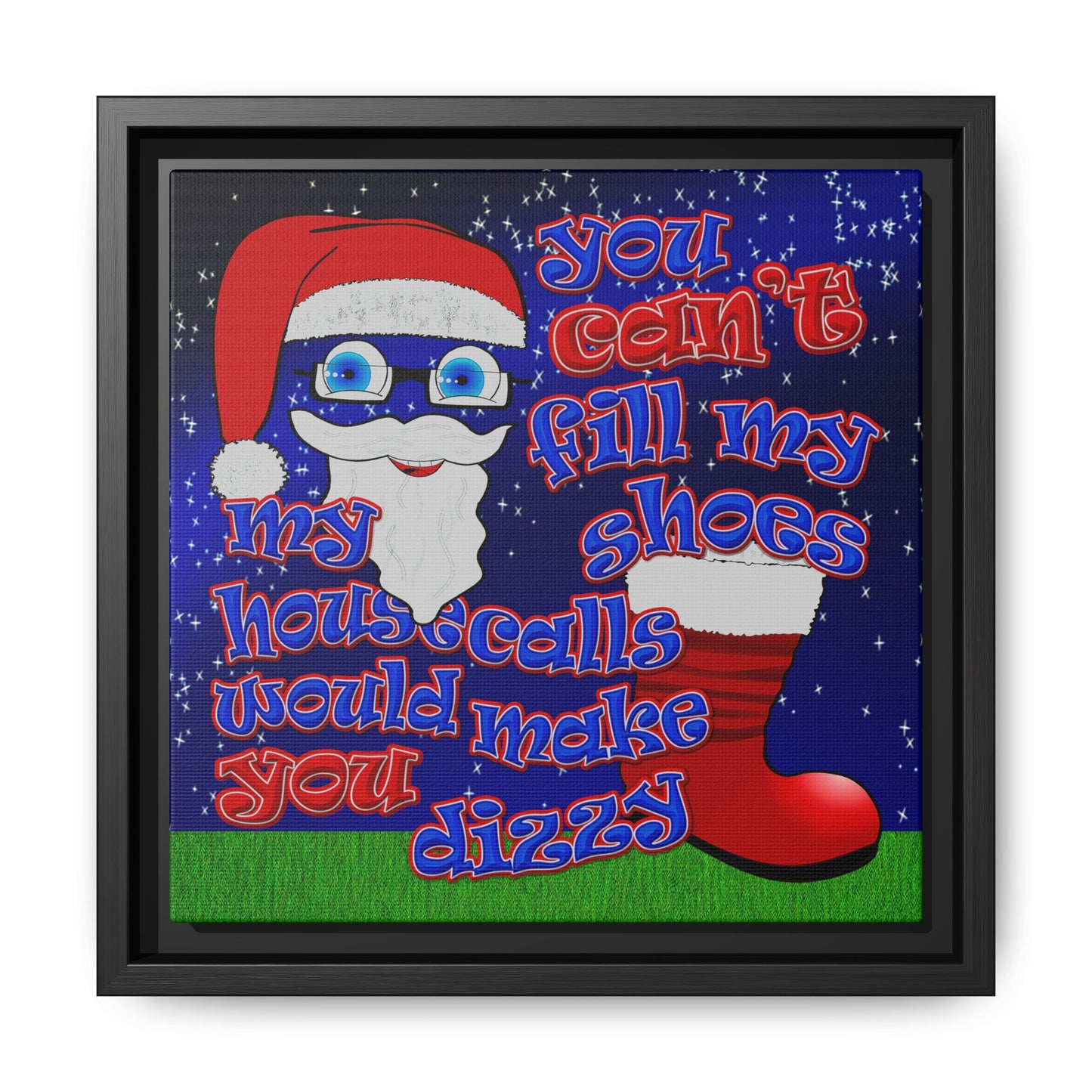 santa's shoes - framed canvas art ('snoops' background)