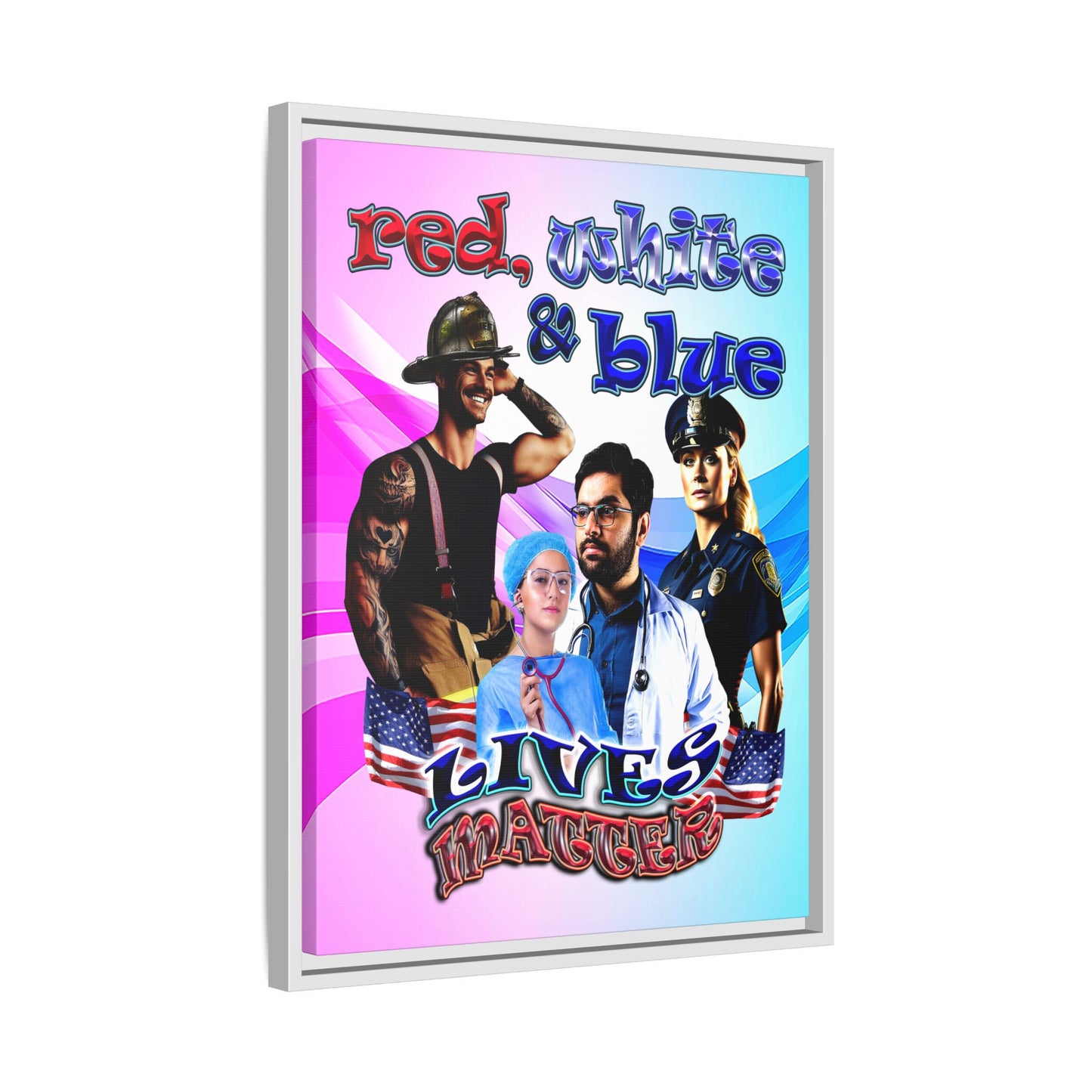 rw&b lives matter - framed canvas art (light blue-pink wave)