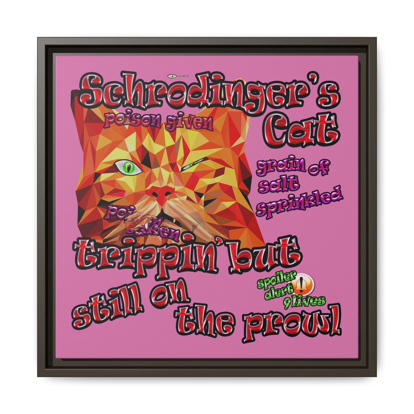 schrodinger's cat - framed canvas art (light pink)