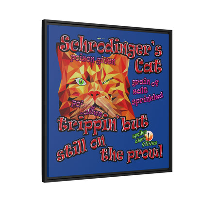 schrodinger's cat - framed canvas art (dark blue)