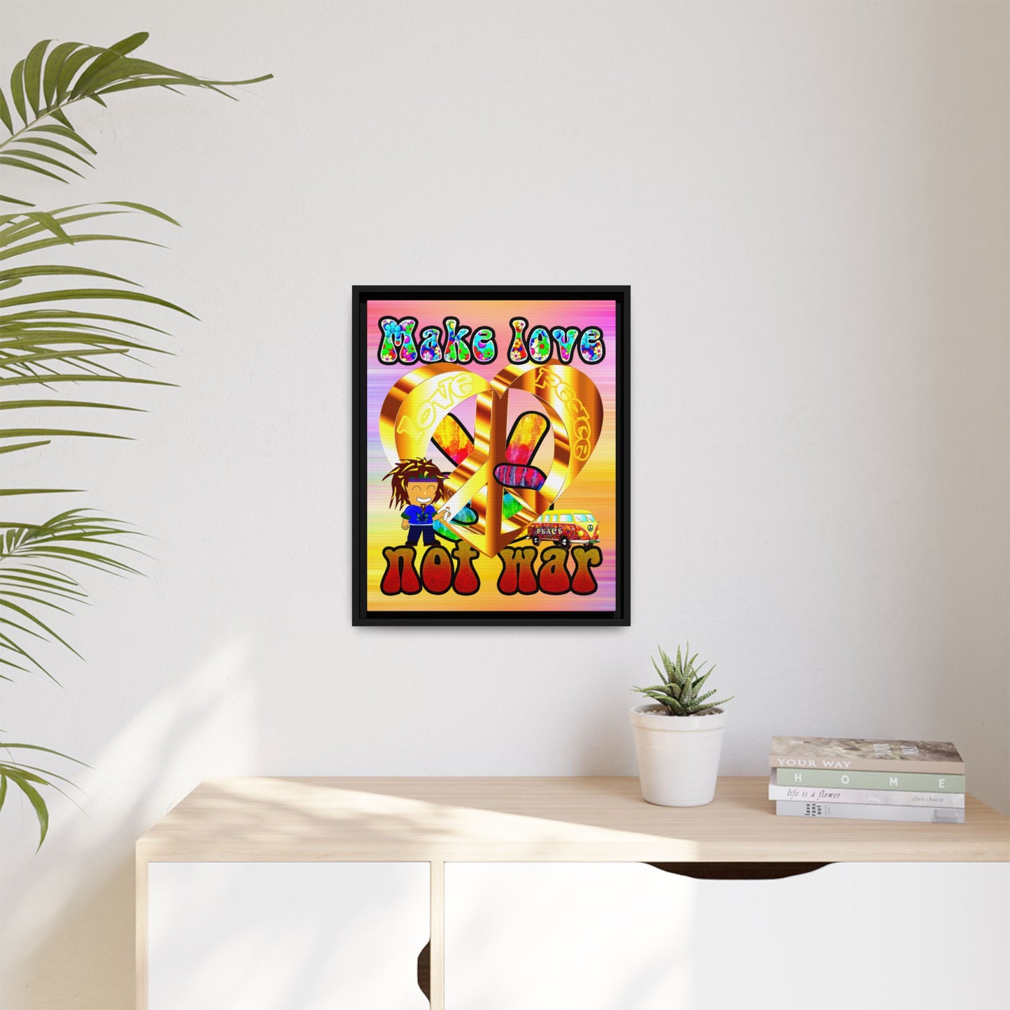love peace - framed canvas art (color blur)