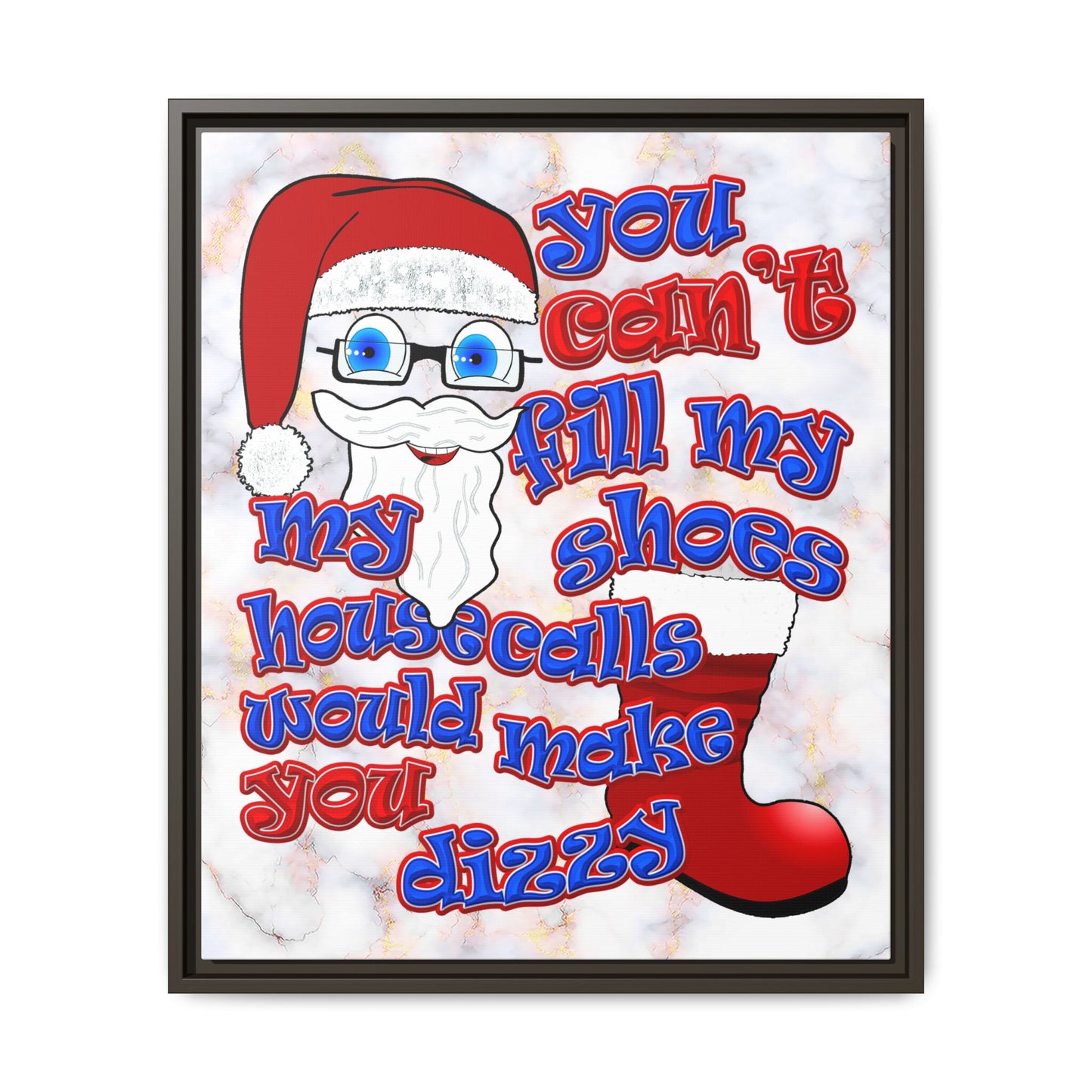 santa's shoes - framed canvas art (white marble)