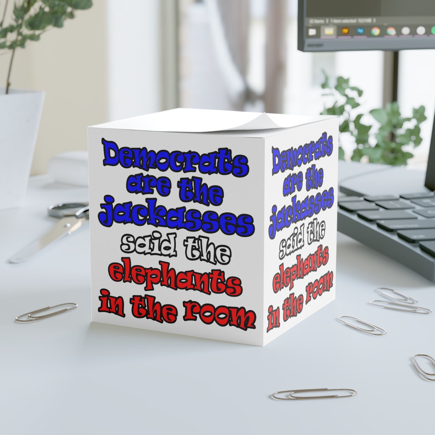 donkeys and elephants - note cube (white)