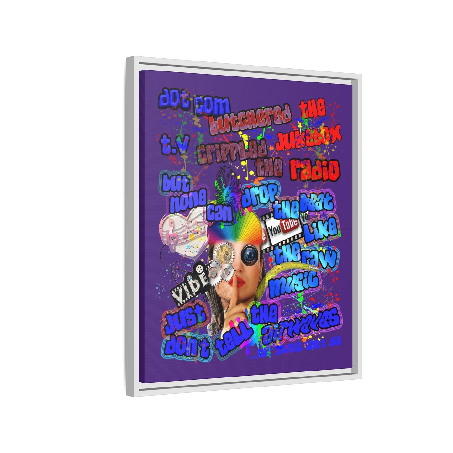 drop the beat - framed canvas art (purple)