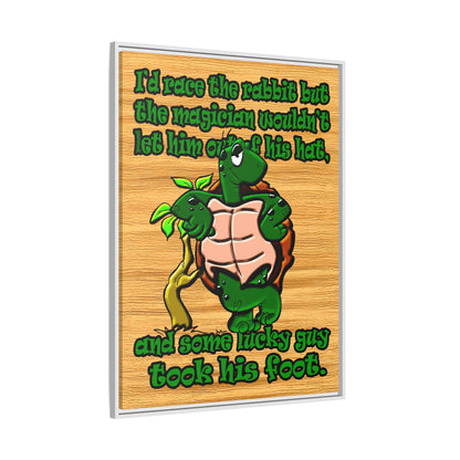 turtle race - framed canvas art (butterscotch wood finish)
