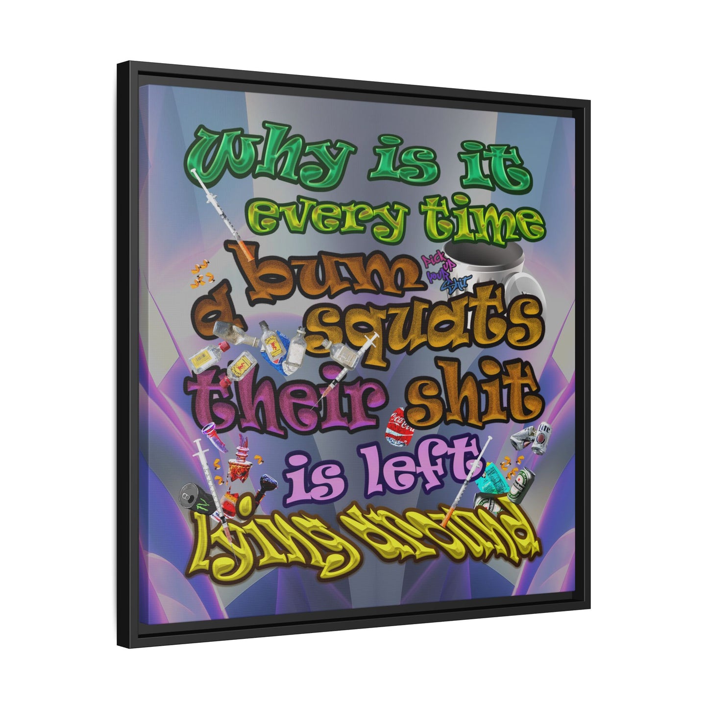 the bum's shit - framed canvas art (grey-pink wave)