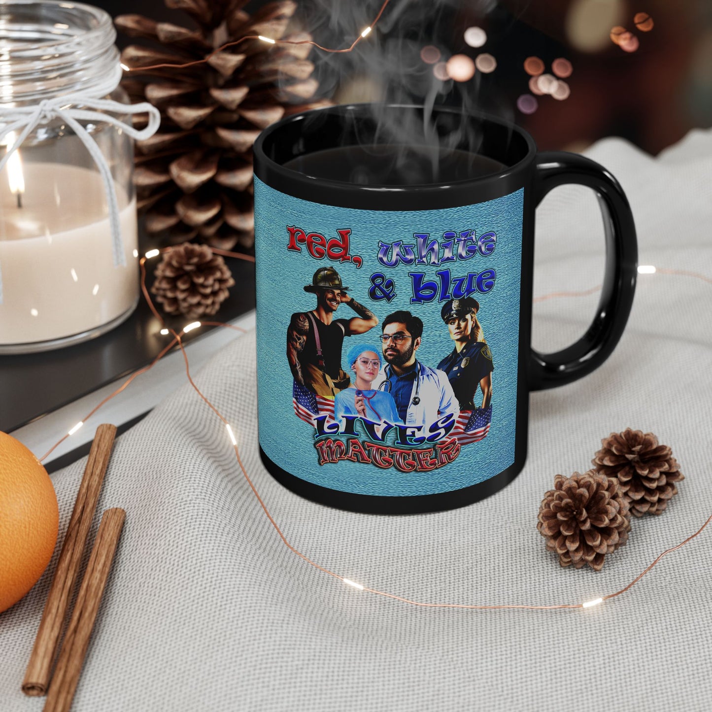 rw&b lives matter - Black Mug (faded blue)