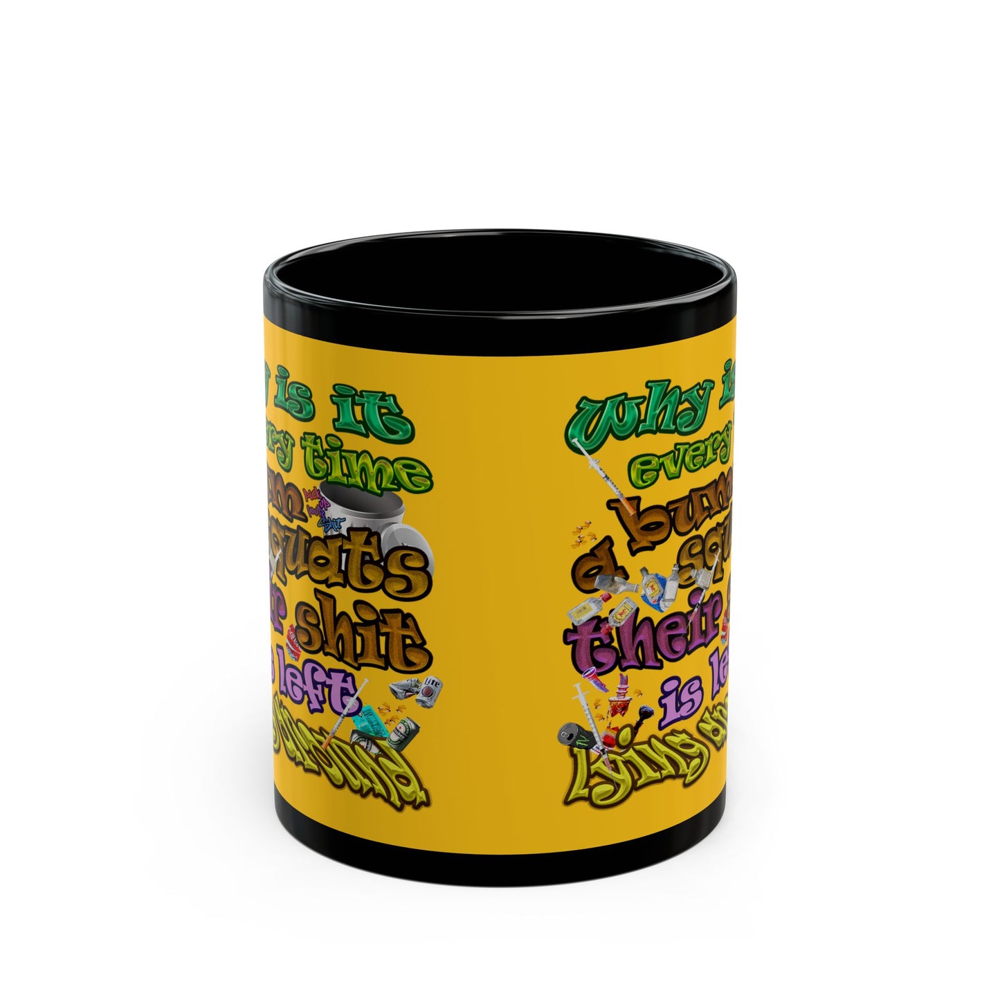 the bum's shit - Black Mug (yellow)