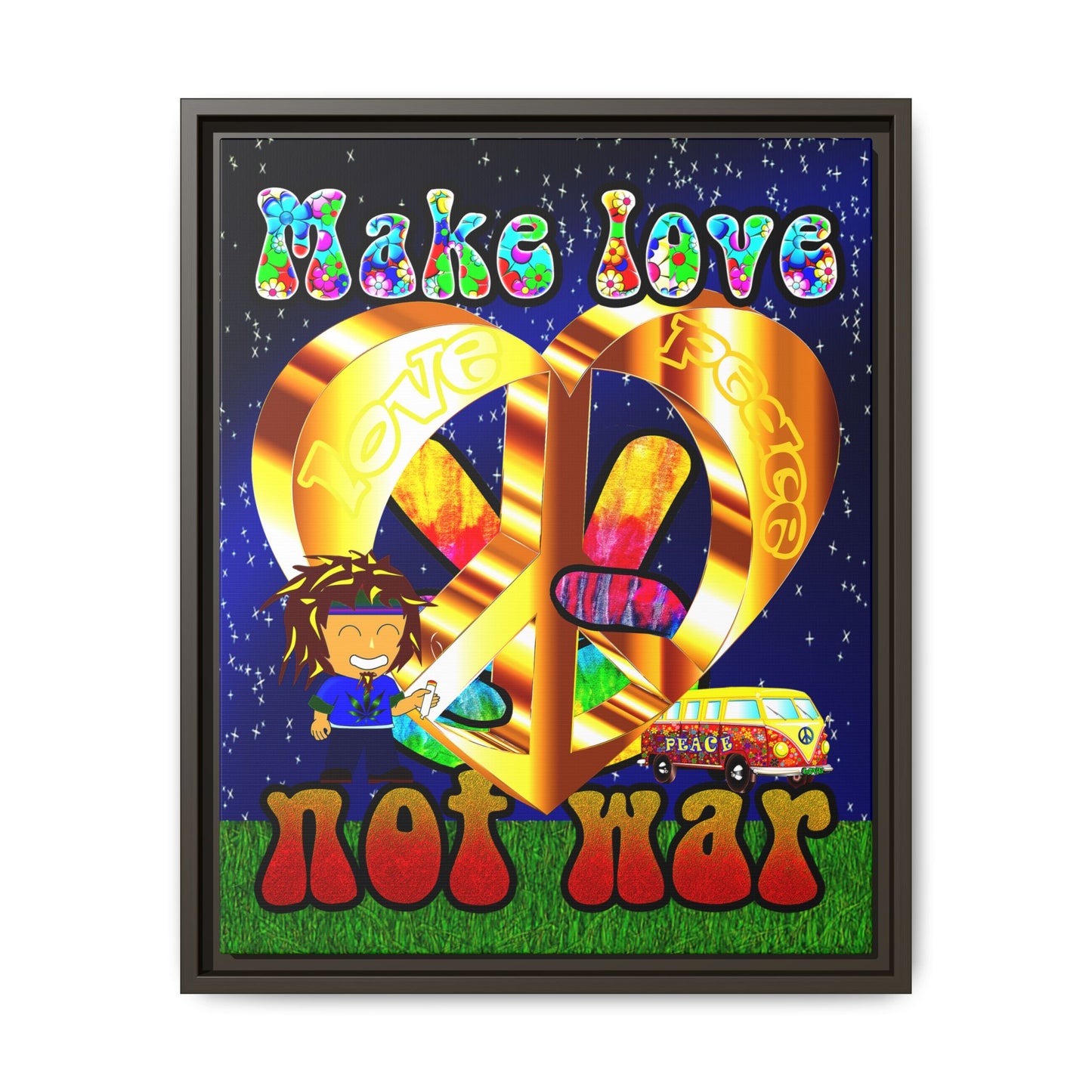 love peace - framed canvas art ('snoops' background)