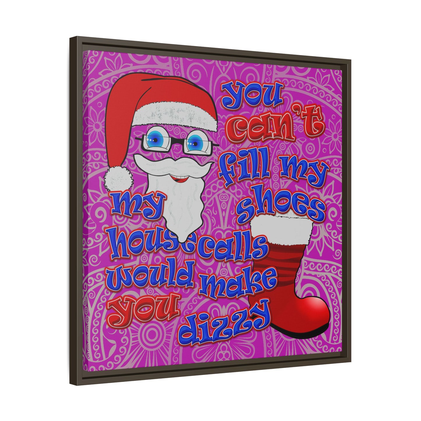 santa's shoes - framed canvas art (pink swirl)